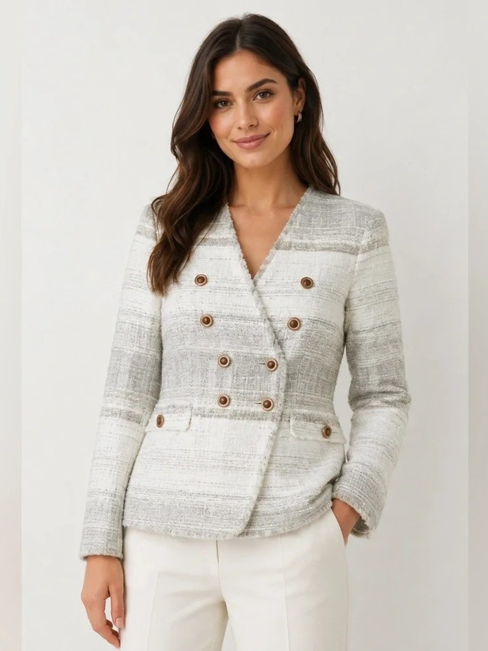 J. McLaughlin Parisian Double-Breasted Tweed Blazer, XS